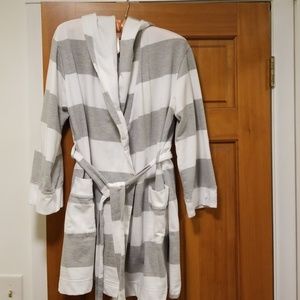 Dkny hooded house robe. Grey and white striped.